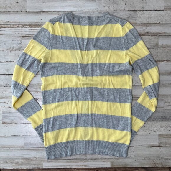 Vtg‎ Y2k GAP Gray Yellow Colorblock Stripe Cardigan Sweater Cashmere Womens Med - Picture 6 of 6